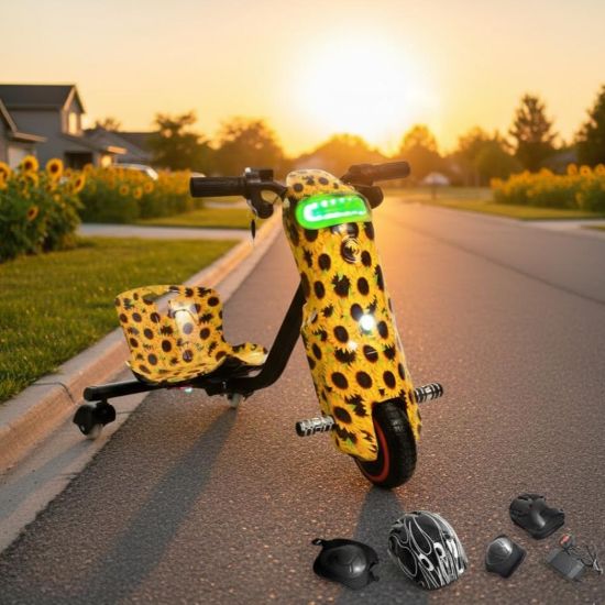 صورة سكوتر كهربائي دريفتي بنقشة دوار الشمس